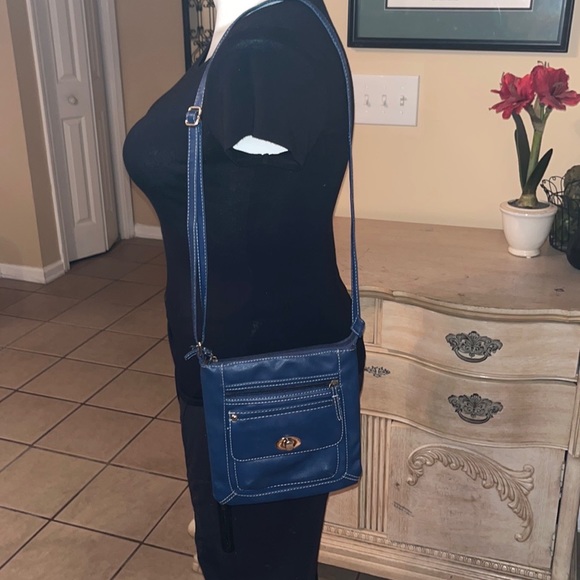 Crossbody Purse Messenger Blue Faux Leather Bag - Picture 4 of 16